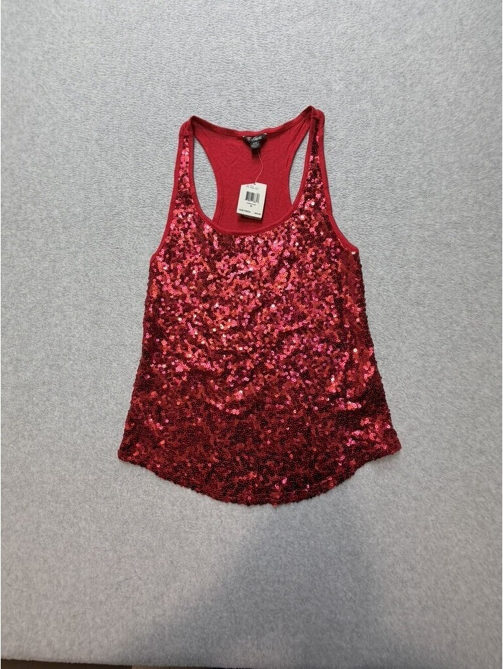 Guess Womens Sequin Tank Top Racerback M Red Crimson Party Shimmer